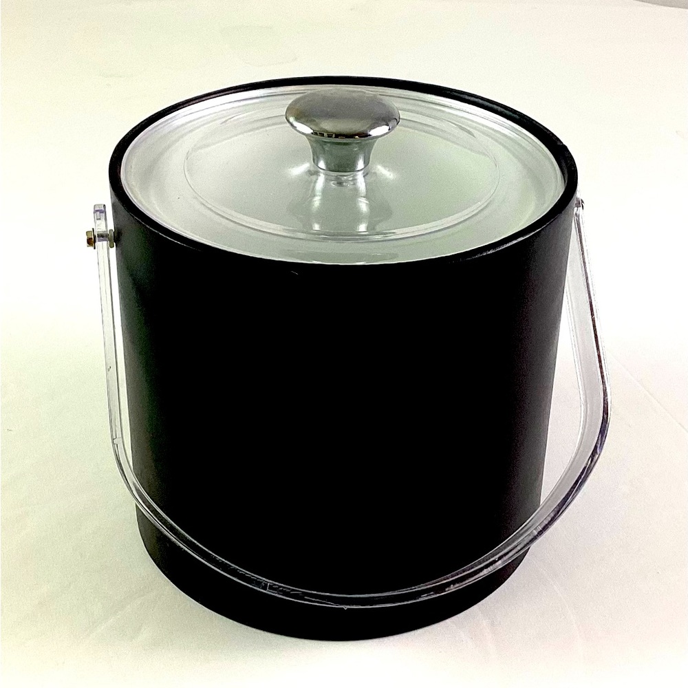 MCM-like new -black vinyl and clear plastic ice bucket